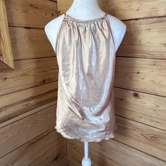Champagne Satin Halter Top Sz Small Y2K Minimalist Glamour Luxe Nicole Miller NY - Picture 5 of 8